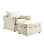 Sophie Modern Oversized Slipcovered Armchair and Ottoman with Lockable Rear Wheels by HULALA HOME