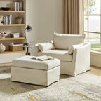 Sophie Modern Oversized Slipcovered Armchair and Ottoman with Lockable Rear Wheels by HULALA HOME