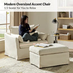 Sophie Modern Oversized Slipcovered Armchair and Ottoman with Lockable Rear Wheels by HULALA HOME