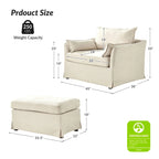 Sophie Modern Oversized Slipcovered Armchair and Ottoman with Lockable Rear Wheels by HULALA HOME