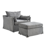 Sophie Modern Oversized Slipcovered Armchair and Ottoman with Lockable Rear Wheels by HULALA HOME