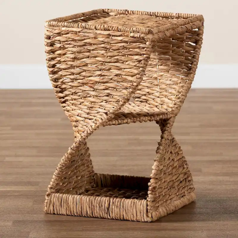 Pelleas Modern Bohemian Natural Brown Seagrass and Wood End Table