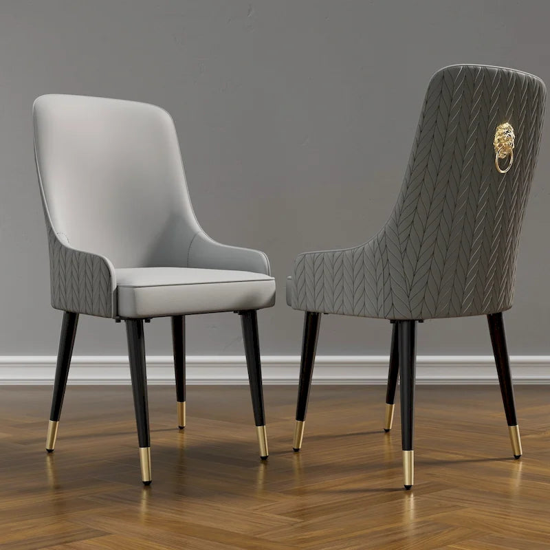 Modern PU Leather Set of 2 Dining Chairs with Metal Legs - 17x17x36