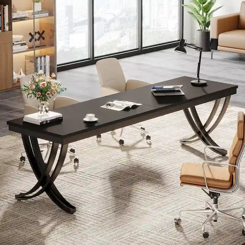 78.74  Extra Long Double Computer Desk with Unique Metal Legs for Home Office