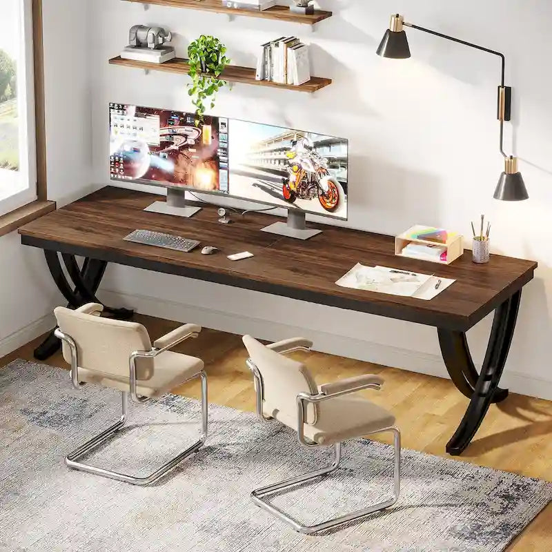 78.74  Extra Long Double Computer Desk with Unique Metal Legs for Home Office