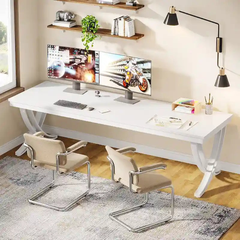 78.74  Extra Long Double Computer Desk with Unique Metal Legs for Home Office