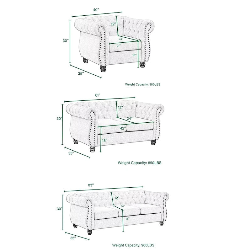 Morden Fort Chair Lovaseat Sofa Set, 3PCS Furniture Set for Living Room