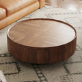 Mid-Century Modern Round Walnut Wood Coffee Table for Small Spaces & Apartments