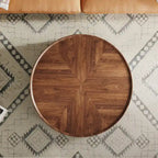 Mid-Century Modern Round Walnut Wood Coffee Table for Small Spaces & Apartments