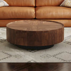 Mid-Century Modern Round Walnut Wood Coffee Table for Small Spaces & Apartments