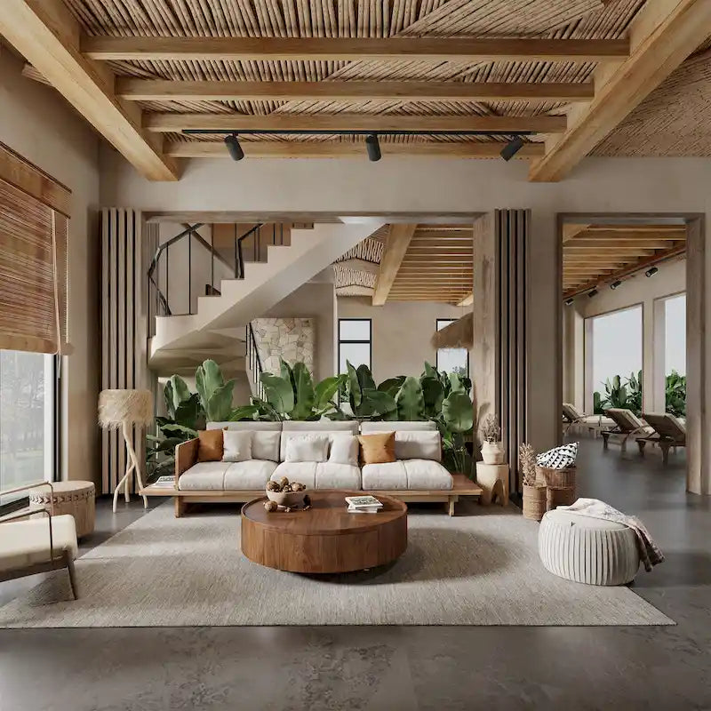 Mid-Century Modern Round Walnut Wood Coffee Table for Small Spaces & Apartments