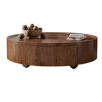Mid-Century Modern Round Walnut Wood Coffee Table for Small Spaces & Apartments