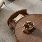 Mid-Century Modern Round Walnut Wood Coffee Table for Small Spaces & Apartments