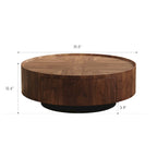 Mid-Century Modern Round Walnut Wood Coffee Table for Small Spaces & Apartments