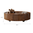 Mid-Century Modern Round Walnut Wood Coffee Table for Small Spaces & Apartments