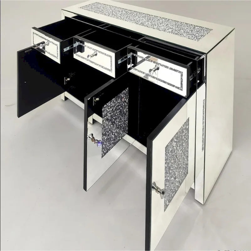 Glam Mirrored Diamond 3-Drawers Accent Cabinet Sideboard