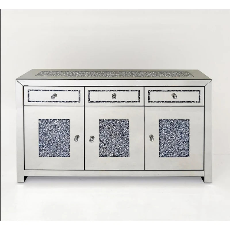 Glam Mirrored Diamond 3-Drawers Accent Cabinet Sideboard