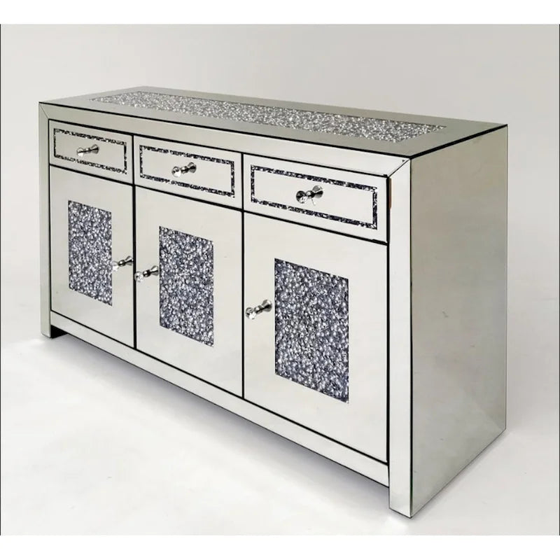Glam Mirrored Diamond 3-Drawers Accent Cabinet Sideboard