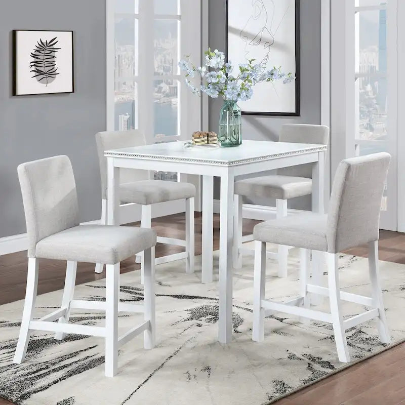 Modern 5-Piece Dining Set with Square Counter Height Table & 4 Upholstered Chairs