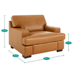 Genuine Leather Accent Chair - Luxurious Comfort Goose Feather Cushion Filling Square Arm Design Sturdy Block Legs