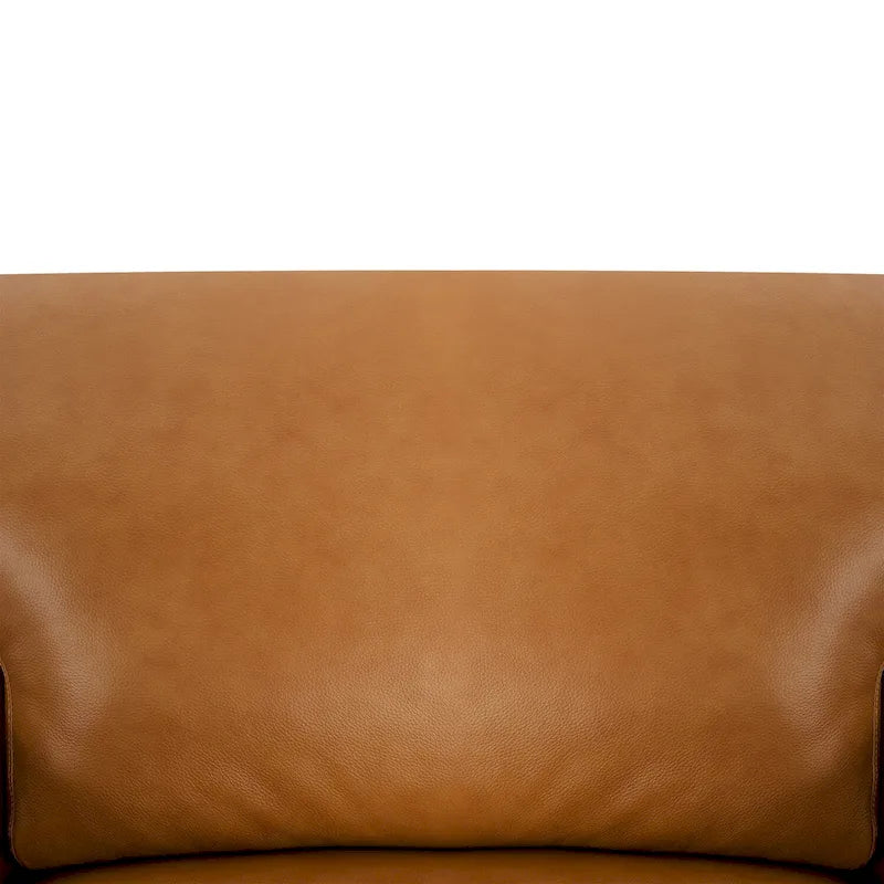 Genuine Leather Accent Chair - Luxurious Comfort Goose Feather Cushion Filling Square Arm Design Sturdy Block Legs