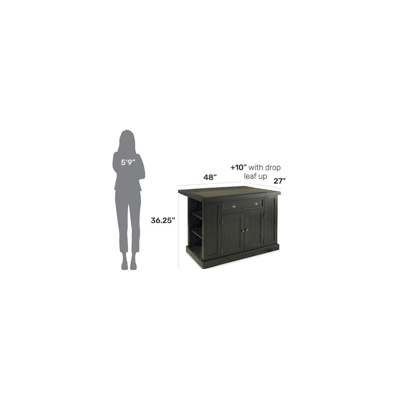Nantucket Black Wood and Granite Inlay Kitchen Island