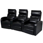 vidaXL 3-Seater Home Theater Recliner Sofa Black Faux Leather - 89.4  x 33.5  x 40.6 