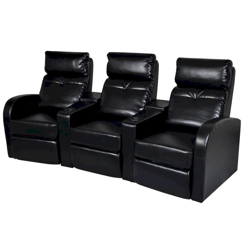 vidaXL 3-Seater Home Theater Recliner Sofa Black Faux Leather - 89.4  x 33.5  x 40.6 