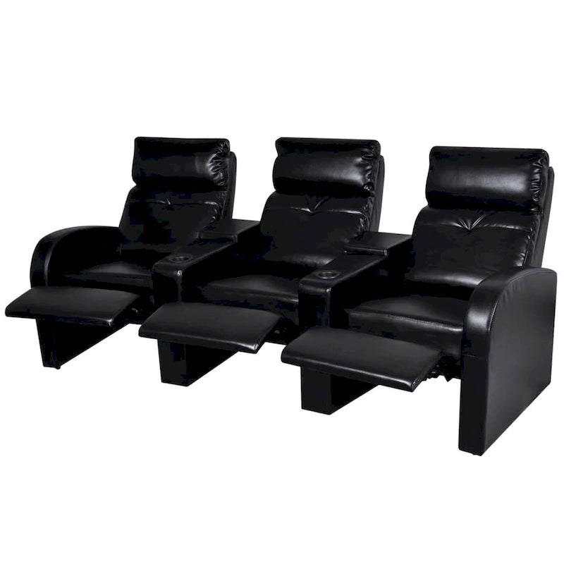 vidaXL 3-Seater Home Theater Recliner Sofa Black Faux Leather - 89.4  x 33.5  x 40.6