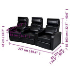 vidaXL 3-Seater Home Theater Recliner Sofa Black Faux Leather - 89.4  x 33.5  x 40.6