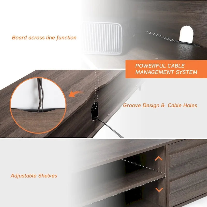 WAMPAT Mid-Century TV Stand Wood TV Console for TV's up to 55  - 42 inches