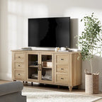 WAMPAT Glass Door Farmhouse TV Stand for TVs Up to 75 inch, Wood Universal TV Console Table