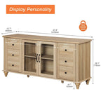 WAMPAT Glass Door Farmhouse TV Stand for TVs Up to 75 inch, Wood Universal TV Console Table