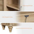 WAMPAT Glass Door Farmhouse TV Stand for TVs Up to 75 inch, Wood Universal TV Console Table