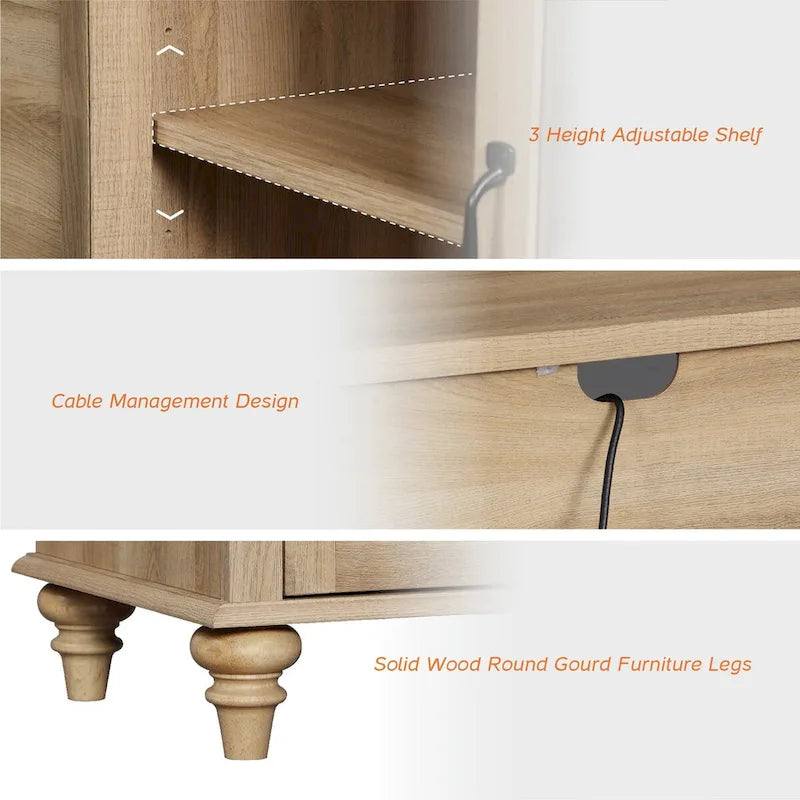 WAMPAT Glass Door Farmhouse TV Stand for TVs Up to 75 inch, Wood Universal TV Console Table