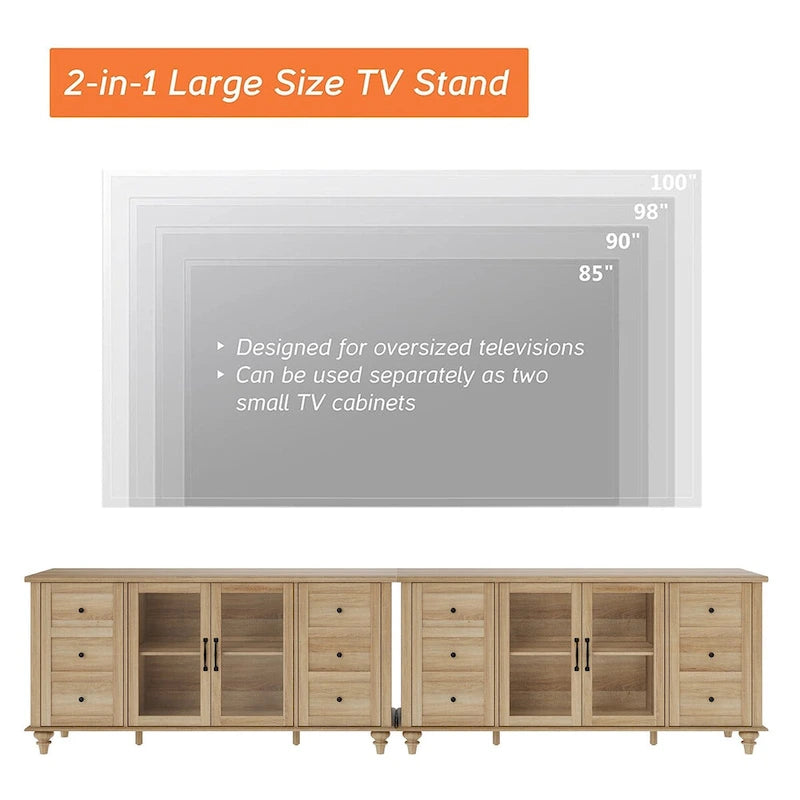 WAMPAT Glass Door Farmhouse TV Stand for TVs Up to 75 inch, Wood Universal TV Console Table