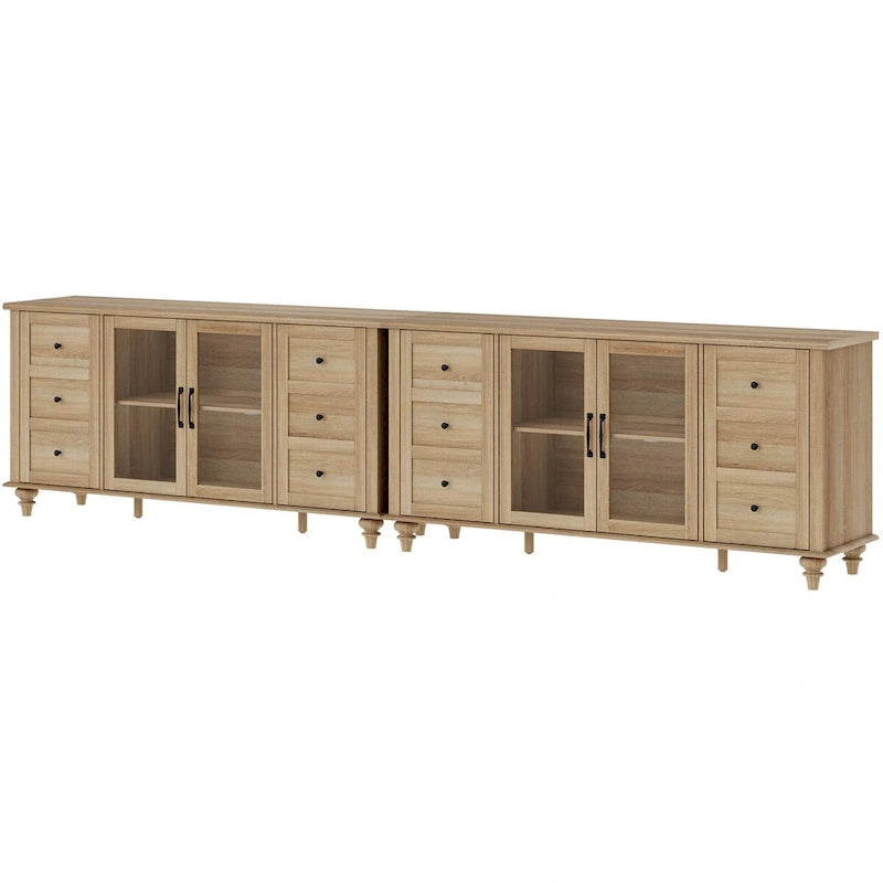 WAMPAT Glass Door Farmhouse TV Stand for TVs Up to 75 inch, Wood Universal TV Console Table