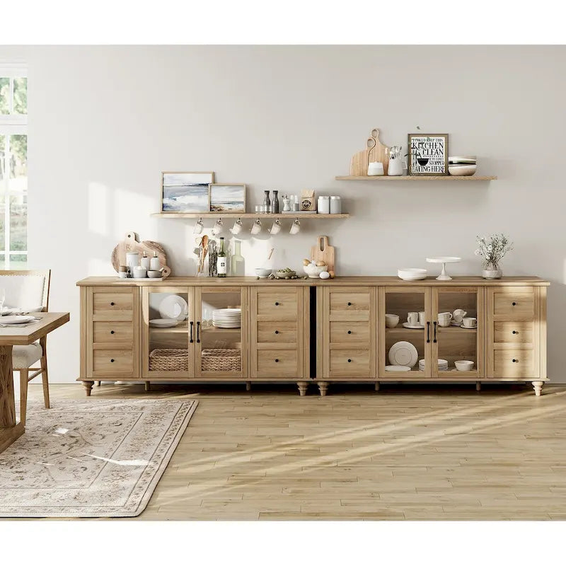 WAMPAT Glass Door Farmhouse TV Stand for TVs Up to 75 inch, Wood Universal TV Console Table