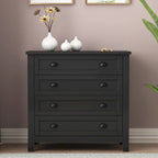 Modern Black Storage Solid Wood Retro Shell Handle Side Cabinet