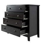 Modern Black Storage Solid Wood Retro Shell Handle Side Cabinet