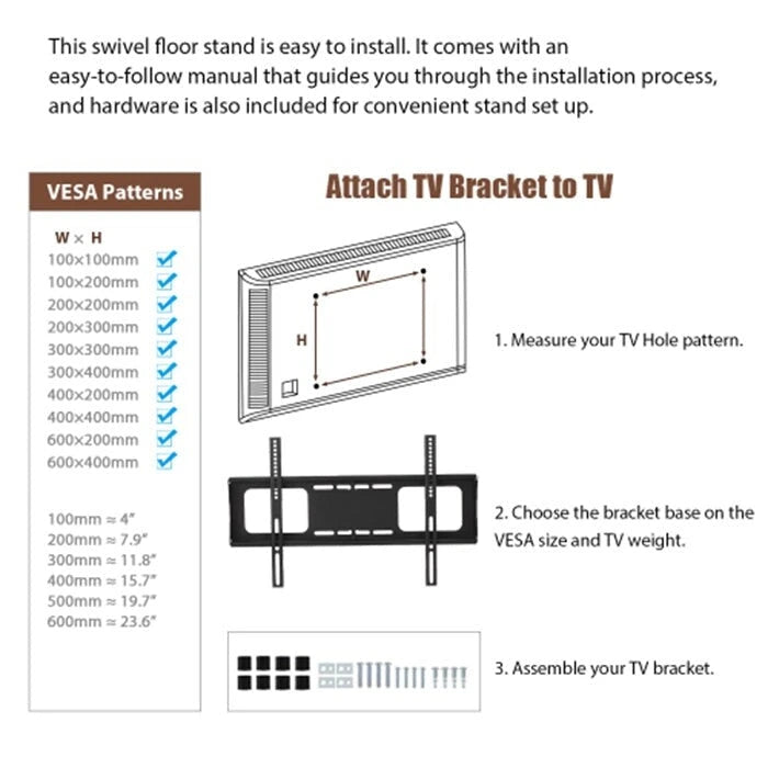 Wooden Tv Stand with Black Tempered Glass Adjustable Swivel Entertainment Center With Mount TV Stand
