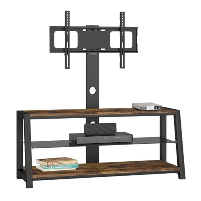 Wooden Tv Stand with Black Tempered Glass Adjustable Swivel Entertainment Center With Mount TV Stand