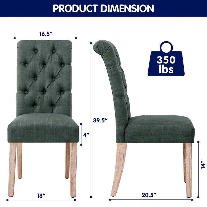 CHUN YI Linen Parsons Modern Button Dining Chair (Set of 2)