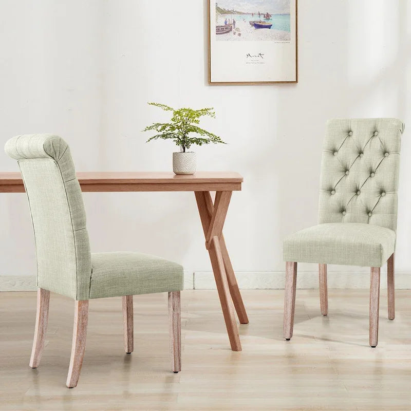 CHUN YI Linen Parsons Modern Button Dining Chair (Set of 2)
