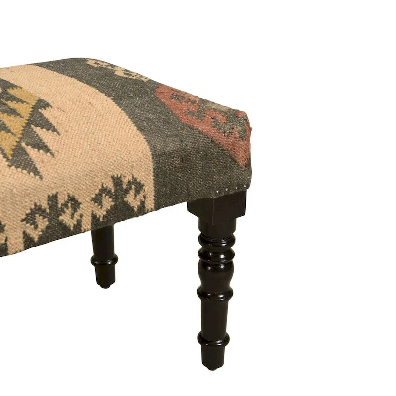 47  Multicolored Southwestern Style Rectangular Bench with Wooden Legs