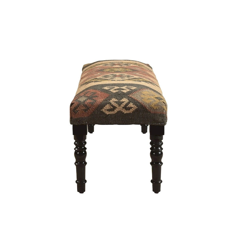 47  Multicolored Southwestern Style Rectangular Bench with Wooden Legs