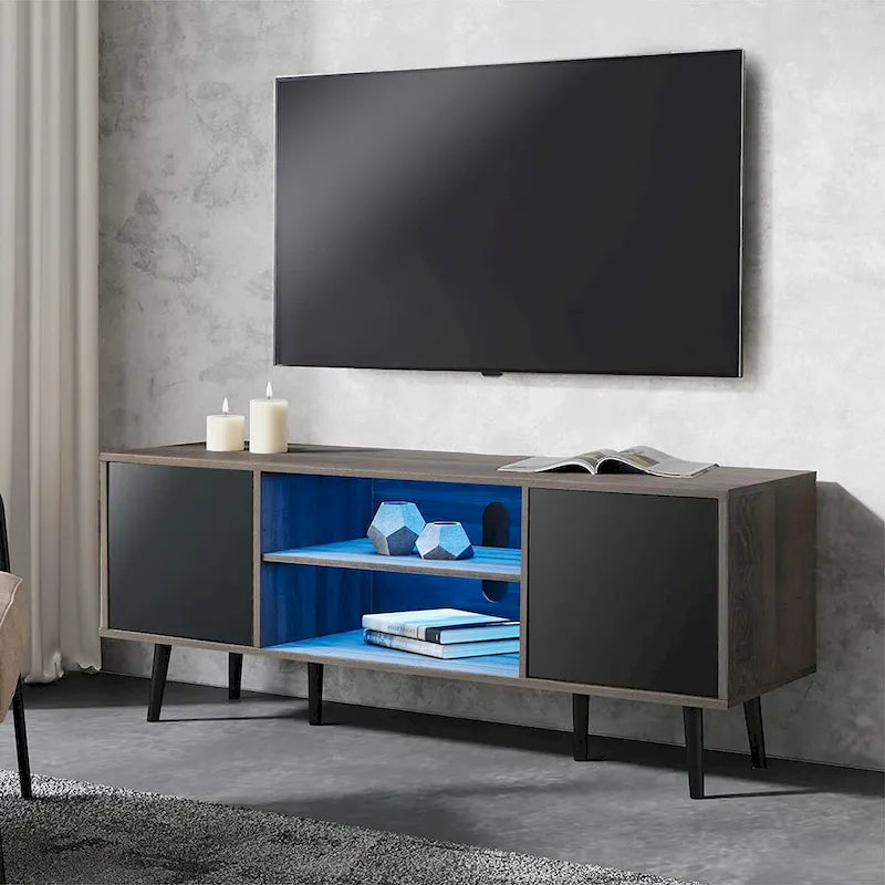WAMPAT Mid Century Modern TV Stand 61.6 inch Black & Grey