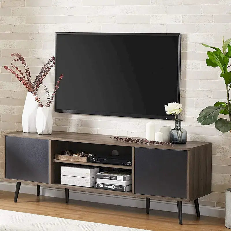 WAMPAT Mid Century Modern TV Stand 61.6 inch Black & Grey