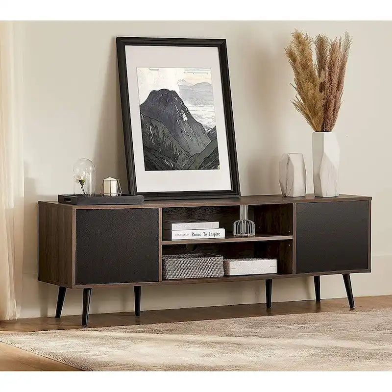 WAMPAT Mid Century Modern TV Stand 61.6 inch Black & Grey