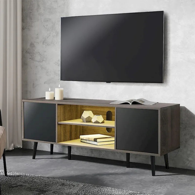 WAMPAT Mid Century Modern TV Stand 61.6 inch Black & Grey
